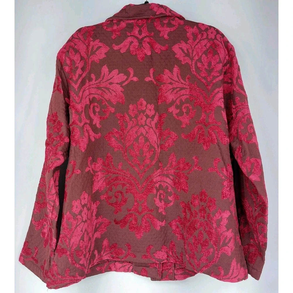 ERIN LONDON Petite Red Floral Chenille‎ Short Blazer Jacket Womens Large
